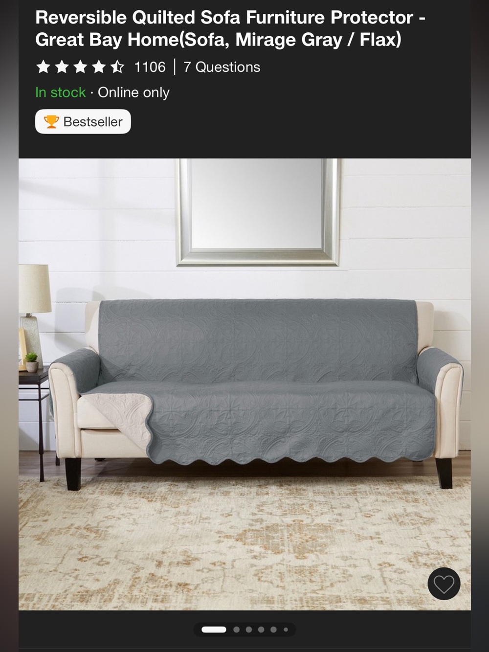 Target Reversible Quilted Sofa Cover in Gray and Cream